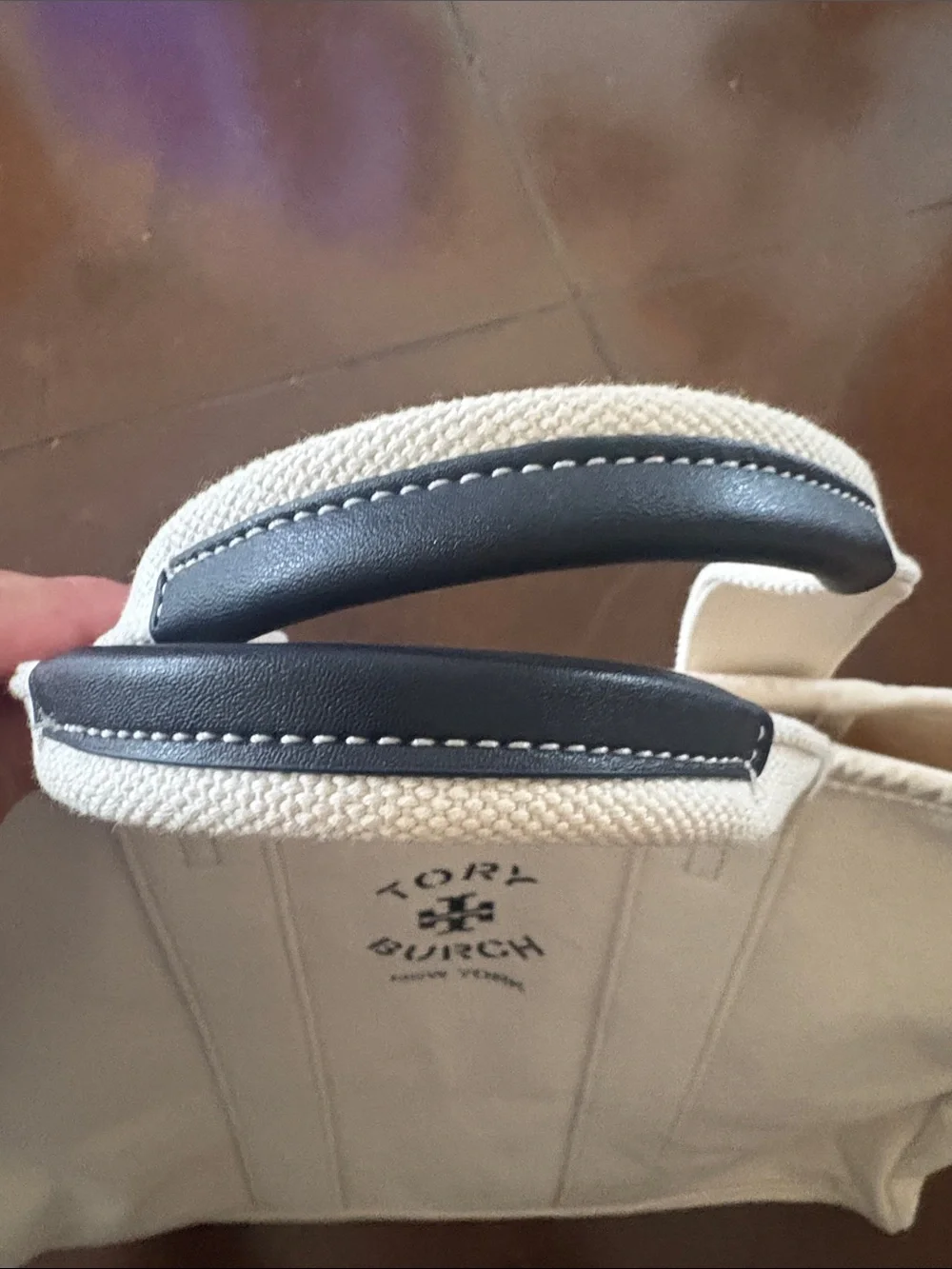 Tory Burch Natural Canvas Tote with Black Logo